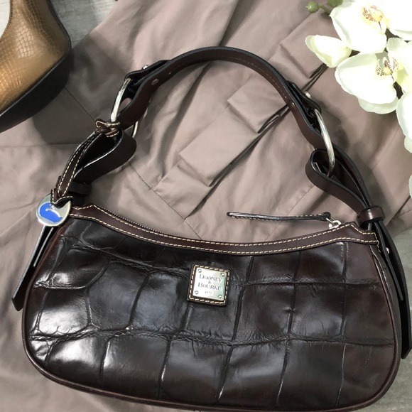 Vintage DOONEY & BOURKE Croc Embossed Brown Leather Bag - Picture 1 of 12